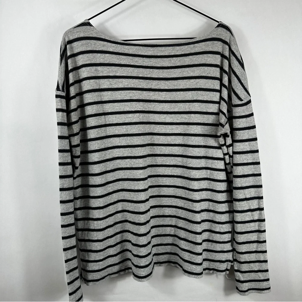 J. Crew Boatneck Black and Gray Striped Sweater | Size Small